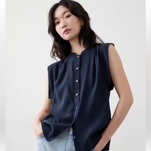 Women's Navy Twill Button Top
